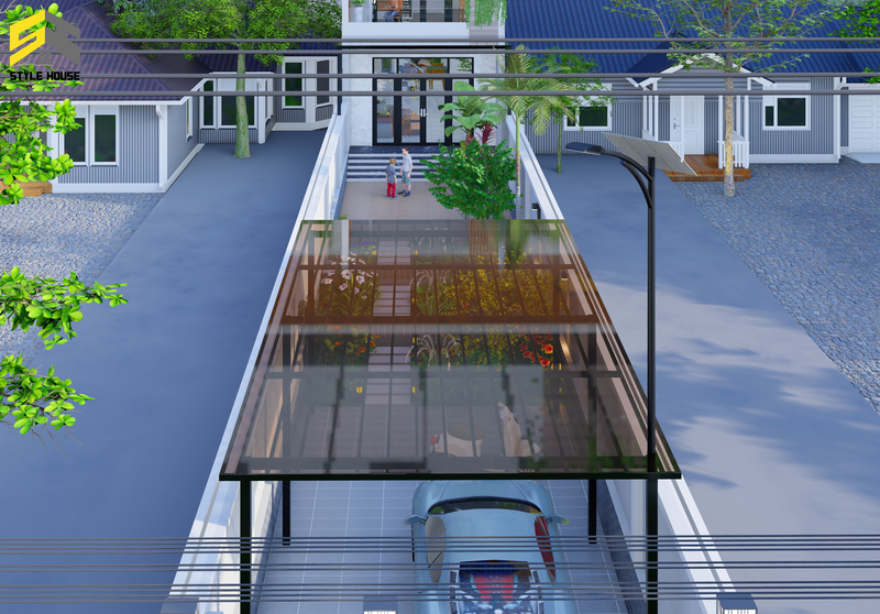 Sân vườn đẹp nhà 5x20 m có gara để xe
